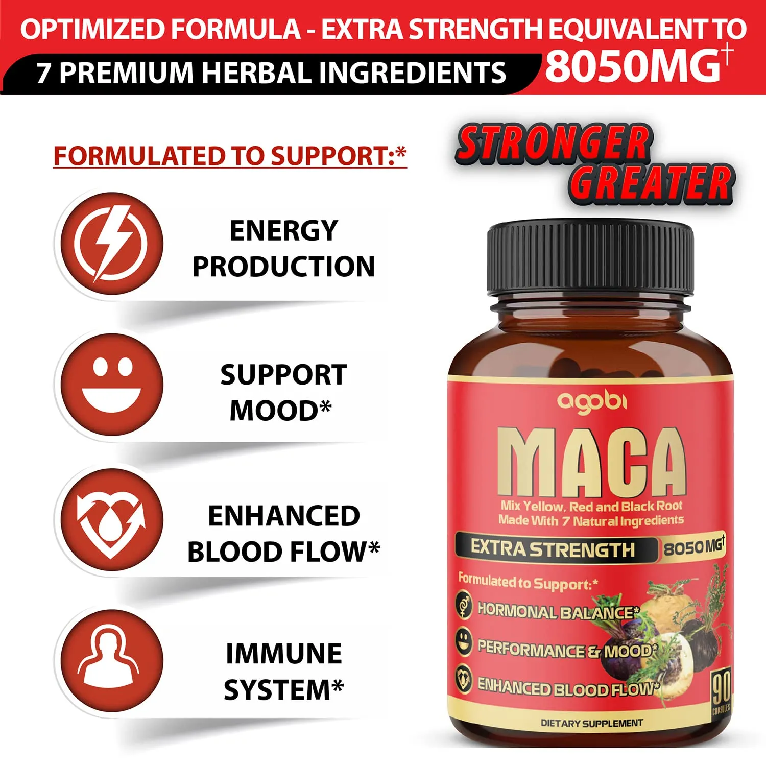 2 Packs 90 Capsules 6 Months - 8050mg Maca Root Supplement - 7in1 With Ashwagandha Root, Ginseng Root, Tribulus Terrestris & more - Reproductive Health, Strength & Immune Support