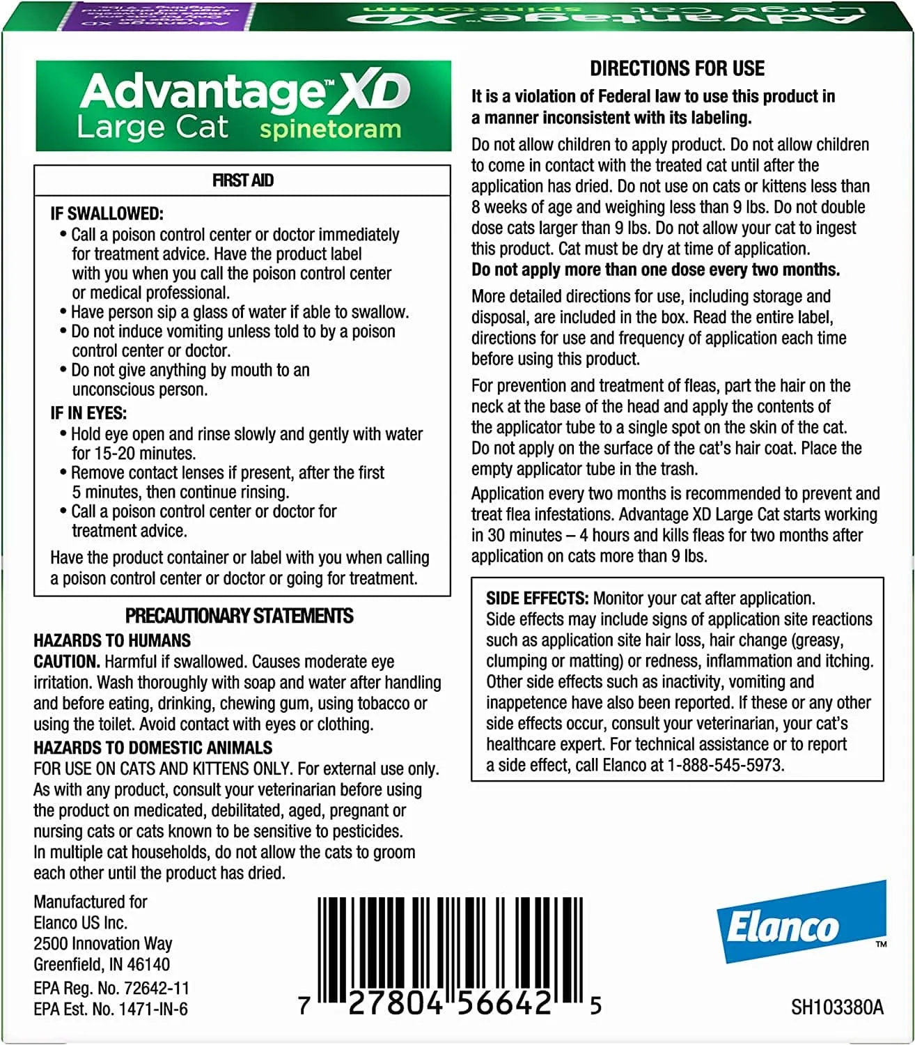 Advantage XD Long-Lasting Flea Prevention & Treatment for Large Cats (Over 9 lbs), 2 Doses (4-Month Coverage)
