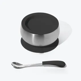 Avanchy Stainless Steel Baby Bowl With Spoon Combo   Air Tight Lid - Black