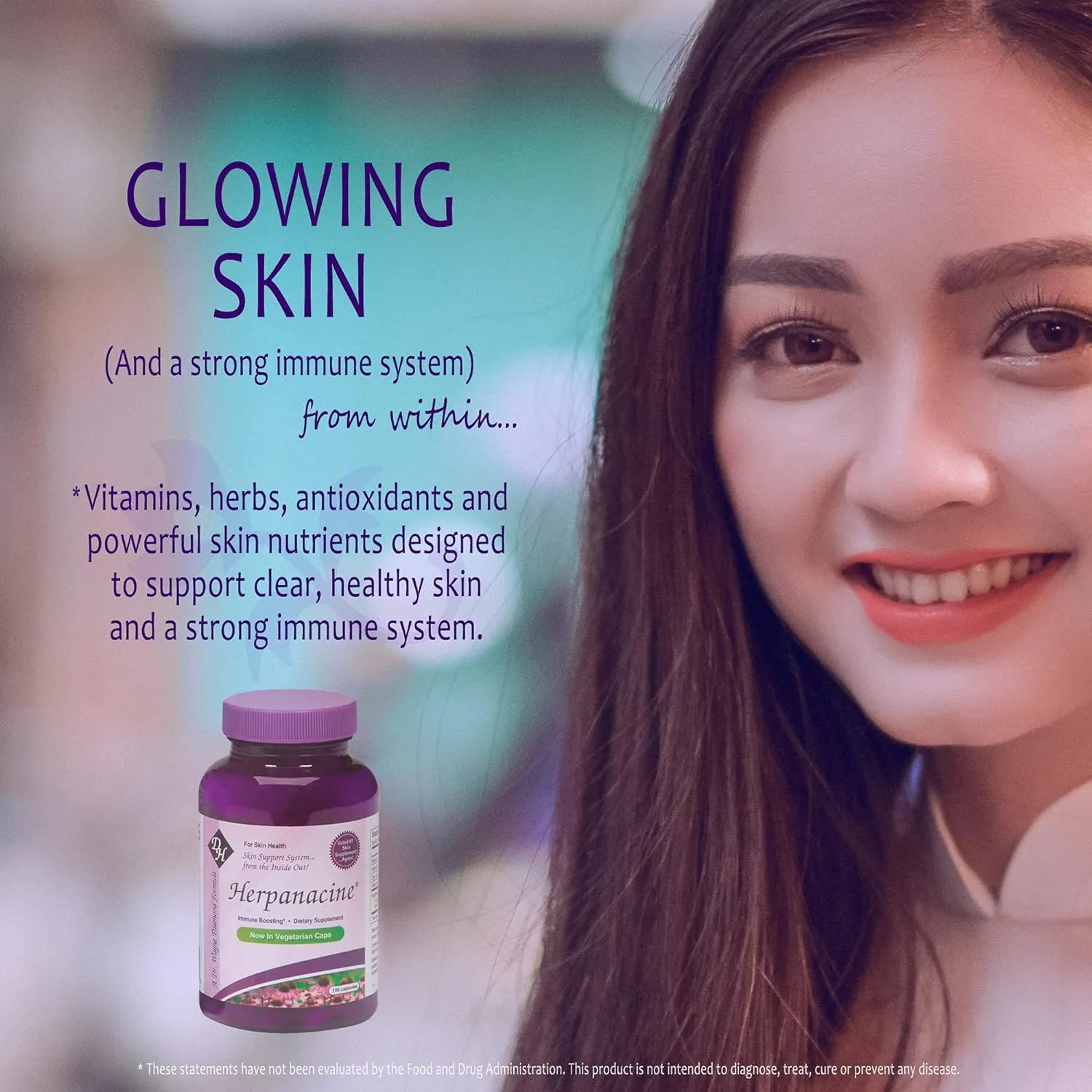 Diamond Herpanacine, Natural Skin Care and Immune Support - Vitamins to Help Clear Skin - Complete Skin and Immune System Support from the Inside Out - Made with Natural Ingredients - (100 Count)