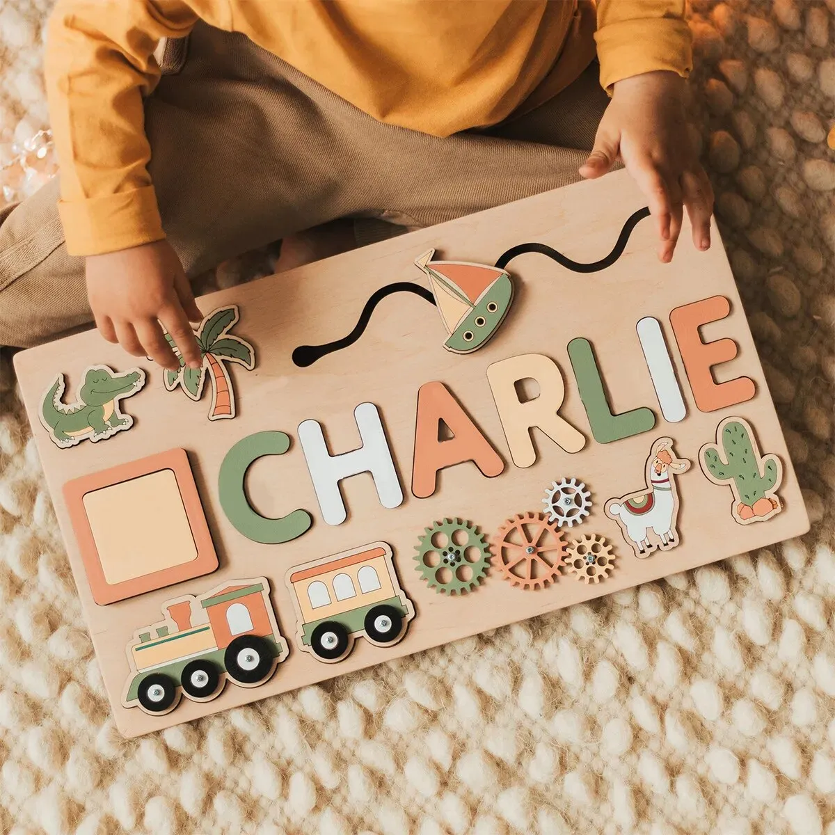 Pastel Personalized Custom First Name Wooden Puzzle , Educational Toys For Toddlers