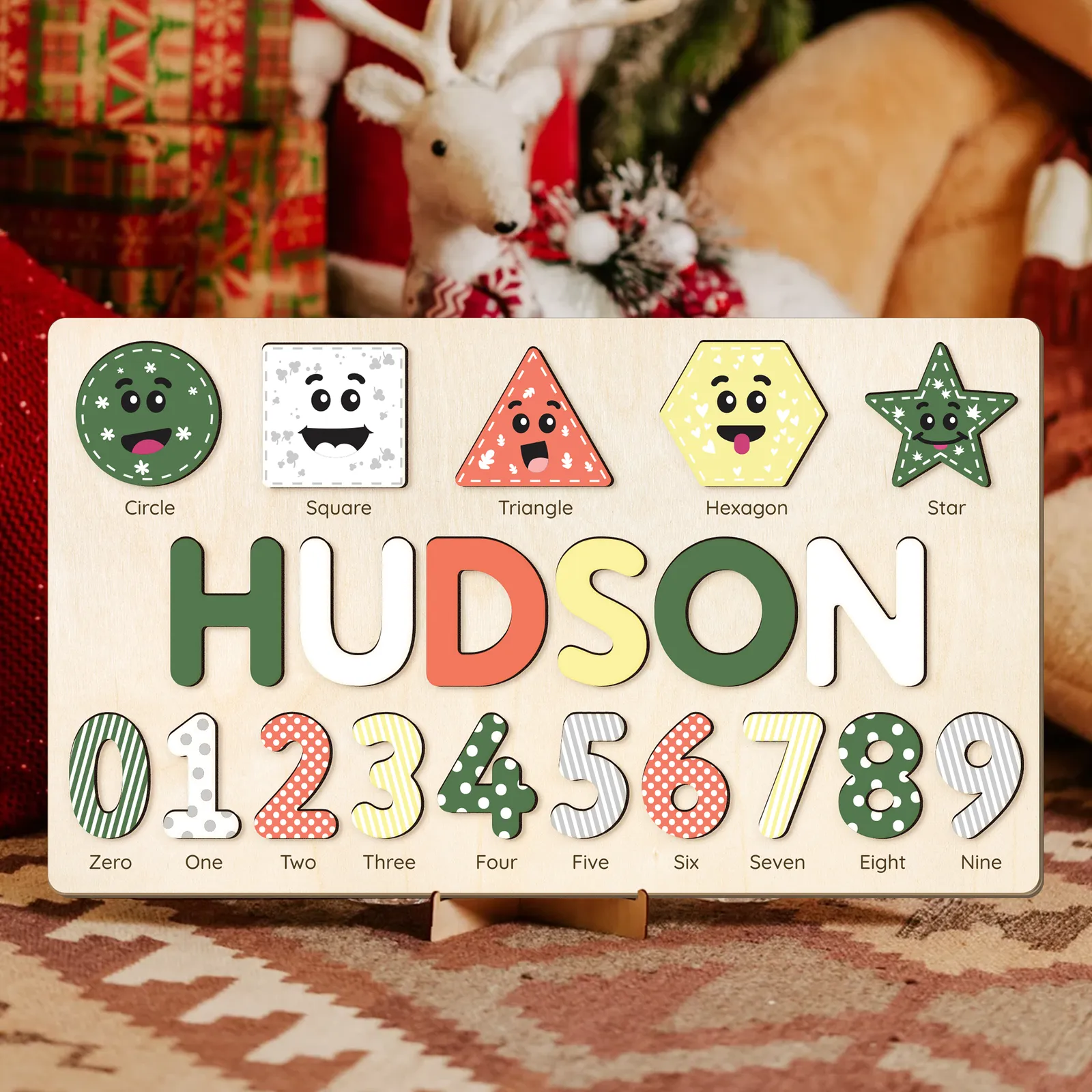 Personalized Wooden Shaped & Numbers Name Puzzle, Gifts For 1 2 3 Year Old, Wooden Name Puzzle For Kids, Montessori Toys | Kindly Toys NP20